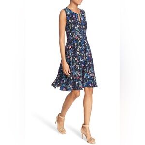 Rebecca Taylor  'Alice' Floral Print Silk Dress Knee Length Black Sleeveless